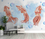 3D Watercolor Blue Ocean Octopus Wallpaper Wall Mural Wall Decor Wall Art Wall Sticker Remoable Wallpaper LQH 71