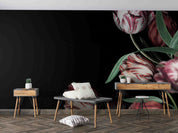 3D Red Tulip Leaves Dark Background Wallpaper Wall Mural Wall Decor Wall Art Wall Sticker Remoable Wallpaper