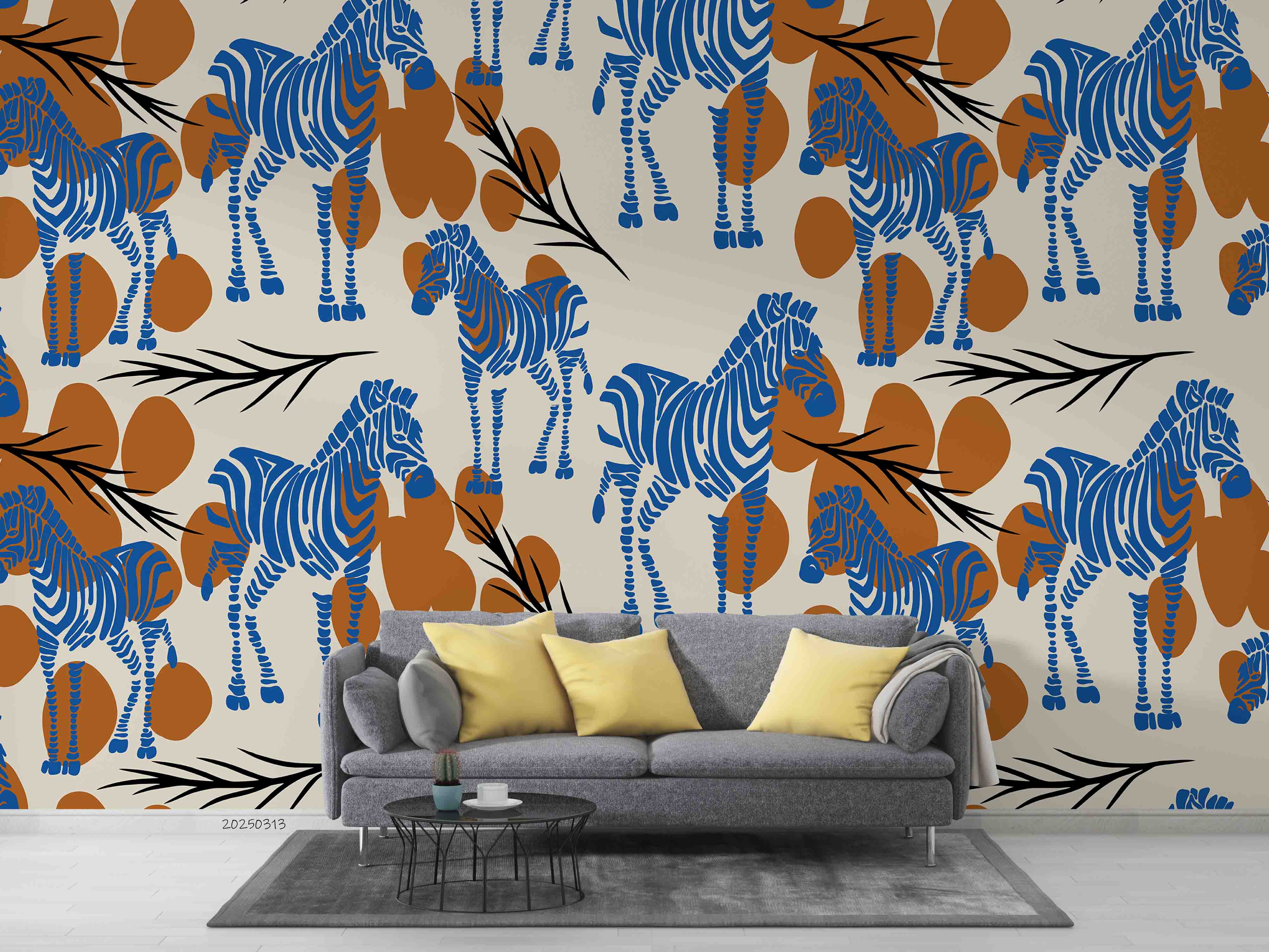 3D Abstract Brown Artistic Leaf Blue Zebra Wallpaper Wall Mural Wall Decor Wall Art Wall Sticker Remoable Wallpaper LQH 47