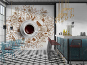 3D Doodle Morning Coffee Wooden Background Wall Mural Wallpaper GD 5560- Jess Art Decoration