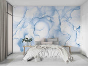 3D Blue Watercolor Marble soft blue marble texture wall mural wallpaper for bedroom - view 3