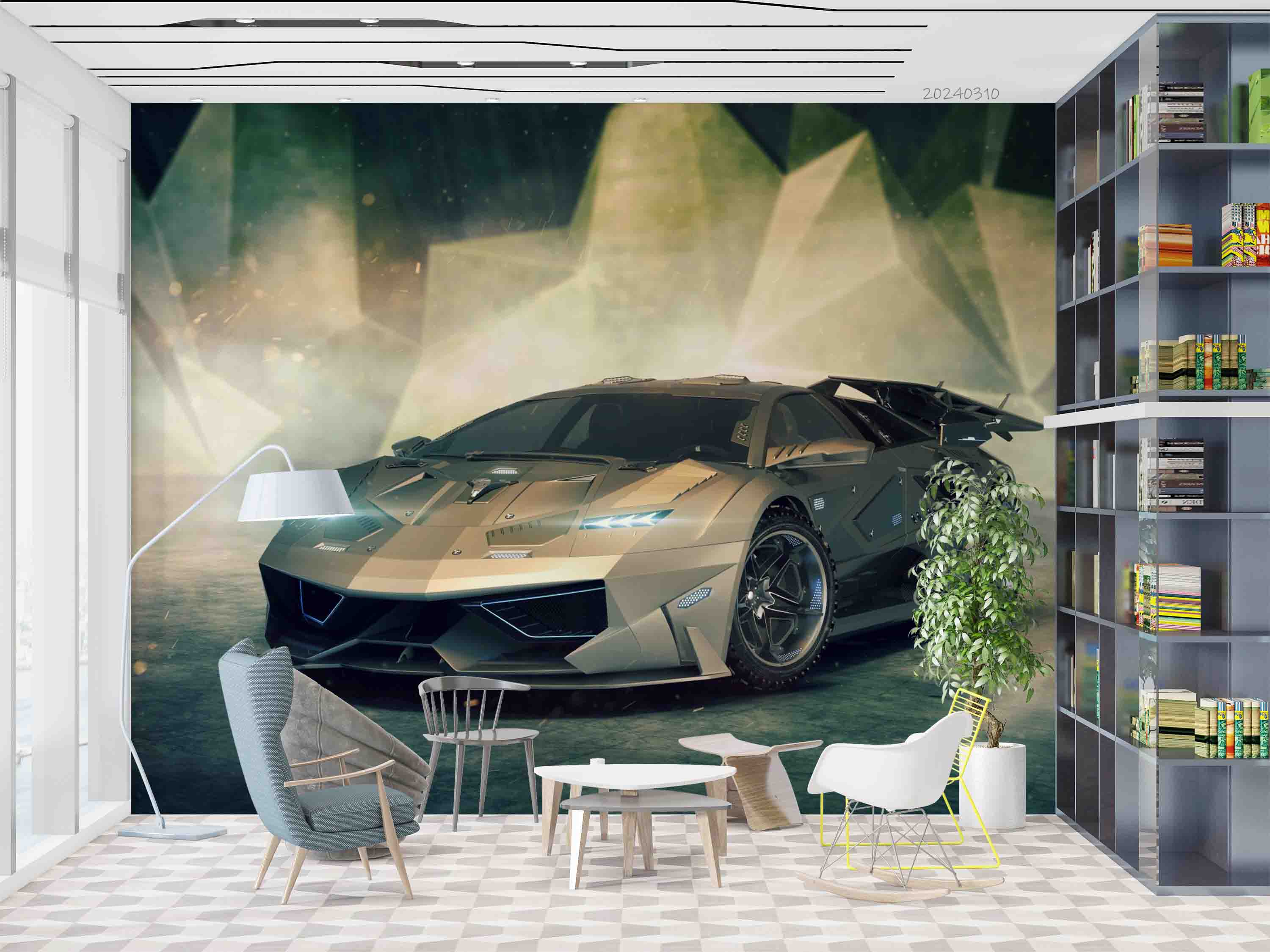 3D Brown Sports Car Wallpaper Wall Mural Wall Decor Wall Art Wall Sticker Remoable Wallpaper