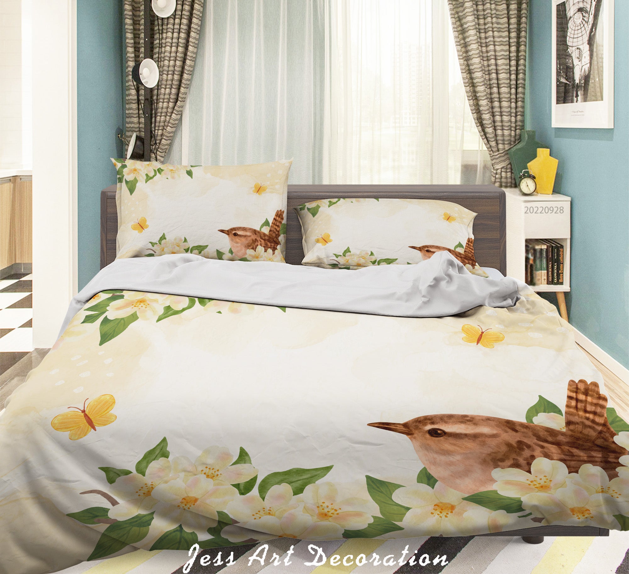 3D Floral Morning Glory Leaf Bird Butterfly Quilt Cover Set Bedding Set Duvet Cover Pillowcase 363