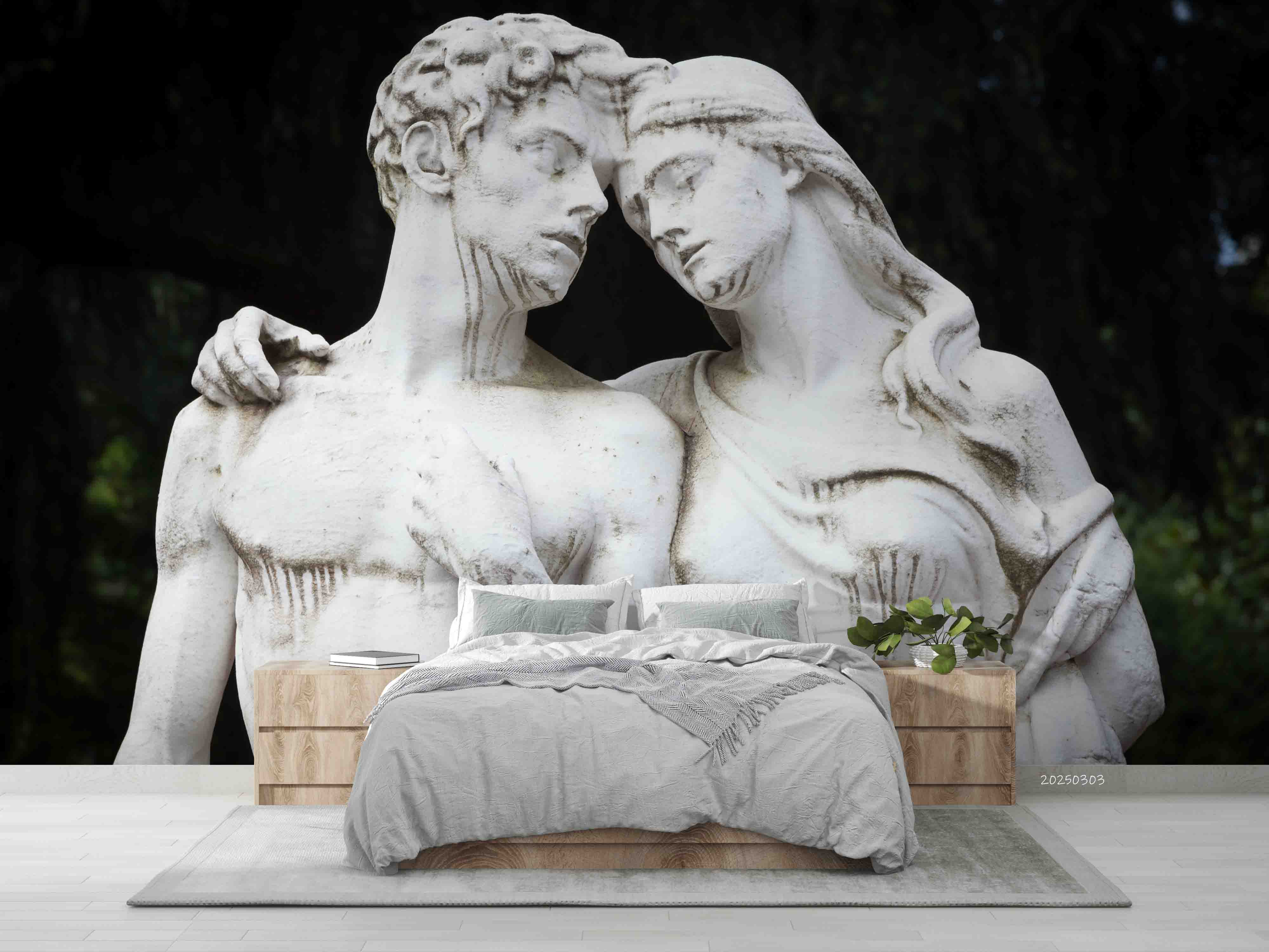 3D White Art Sculpture Black Background Wallpaper Wall Mural Wall Decor Wall Art Wall Sticker Remoable Wallpaper LQH