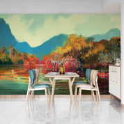 3D Oil Painting Tree Brick Sea Mountain Wall Mural Wallpaper YXL 129