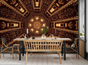3D Futuristic Sci-Fi Tunnel Corridor Brown Gold Light Wall Mural Wallpaper GD 3170- Jess Art Decoration