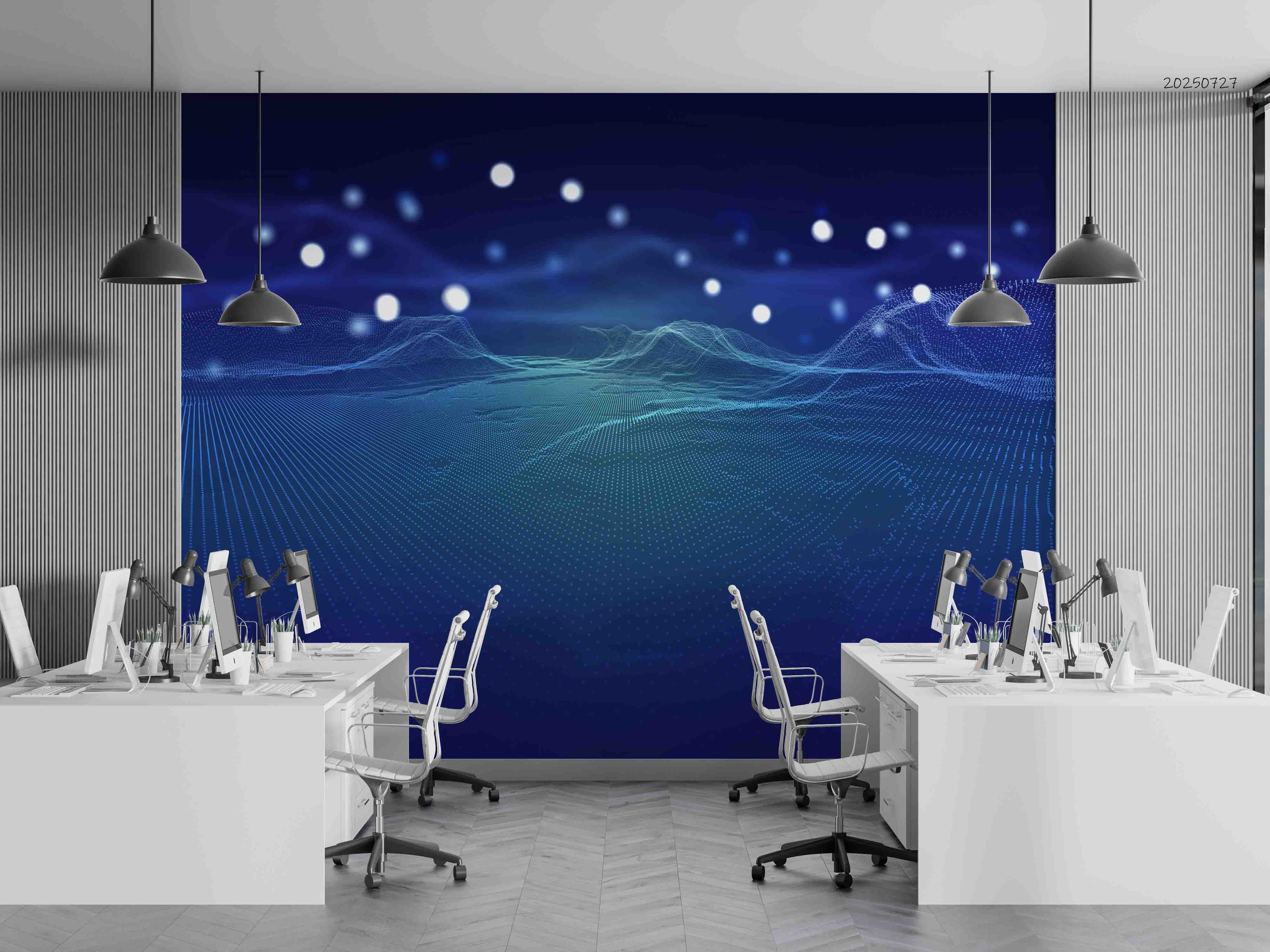 3D Office Business Commerce Technology Blue Modern Wall Mural Wallpaper 59