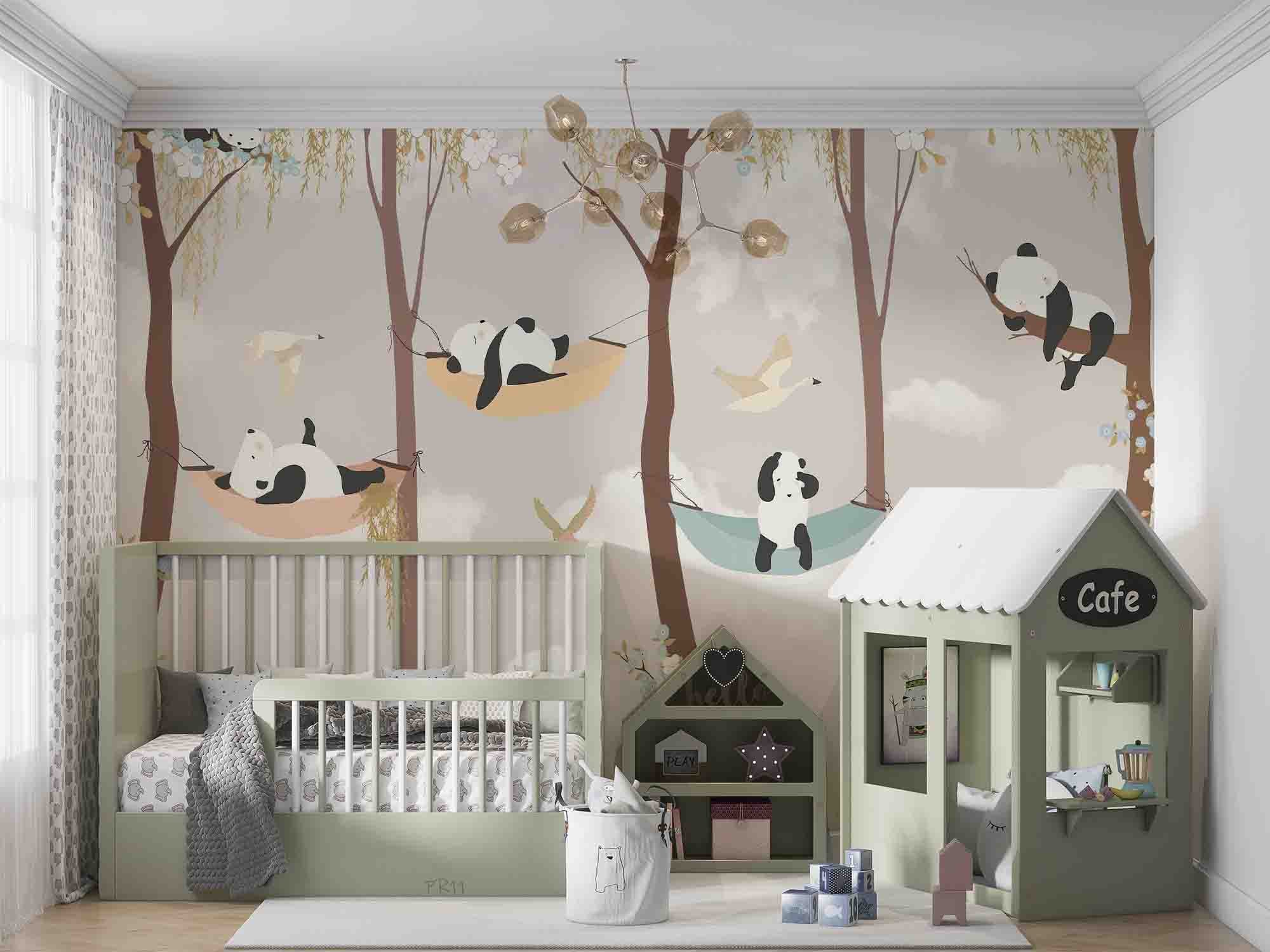 3D Cartoon Cute Forest Panda Hammock Wall Mural Wallpaper GD 4838- Jess Art Decoration