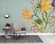 3D Hand Drawn Yellow Floral Green Leaf Wallpaper Wall Mural Wall Decor Wall Art Wall Sticker Remoable Wallpaper LQH