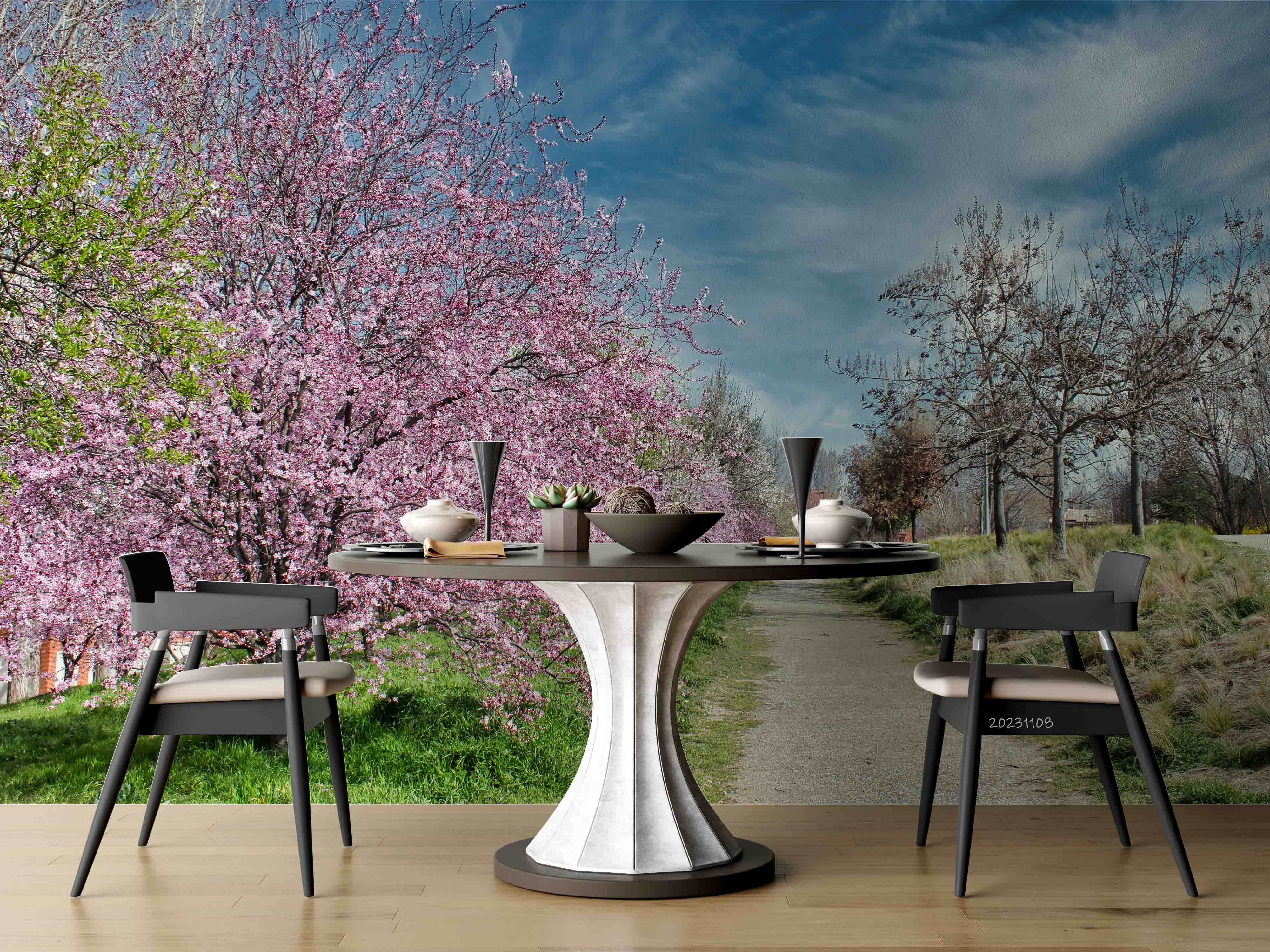 3D Tree Oriental Grassland Bluesky Cloud Wall Mural Wallpaper YXL 3037