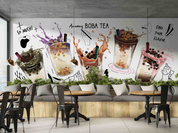 Milk Tea Red Beans Letter White Design 2 Wallpaper cafe & food wall mural for cafe, restaurant or shop interior - view 4