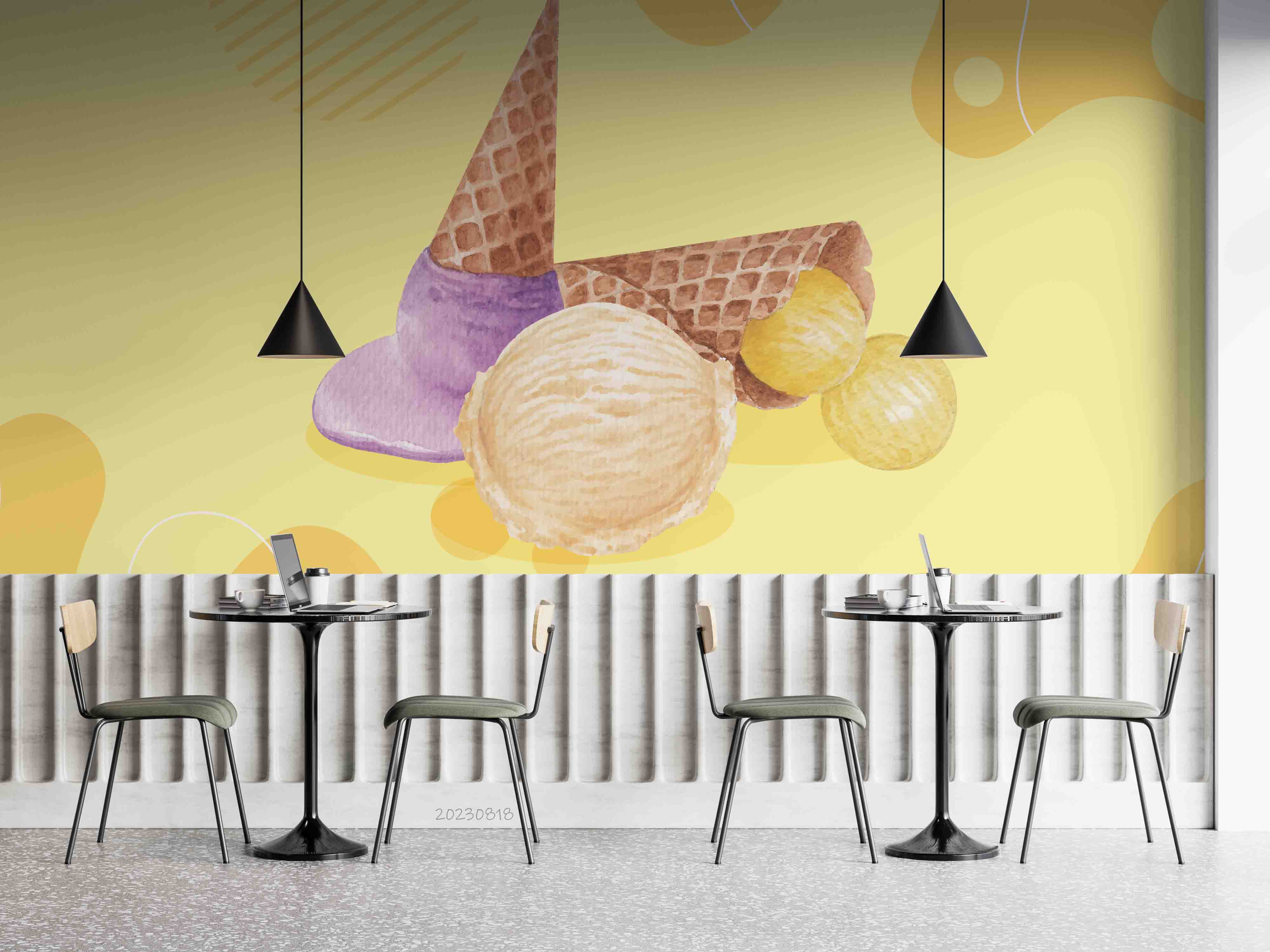 3D Ice Cream Apricot Wall Mural Wallpaper YXL 2330