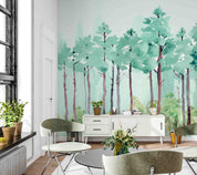 3D Green Watercolor Forest Wall Mural Wallpaper 360