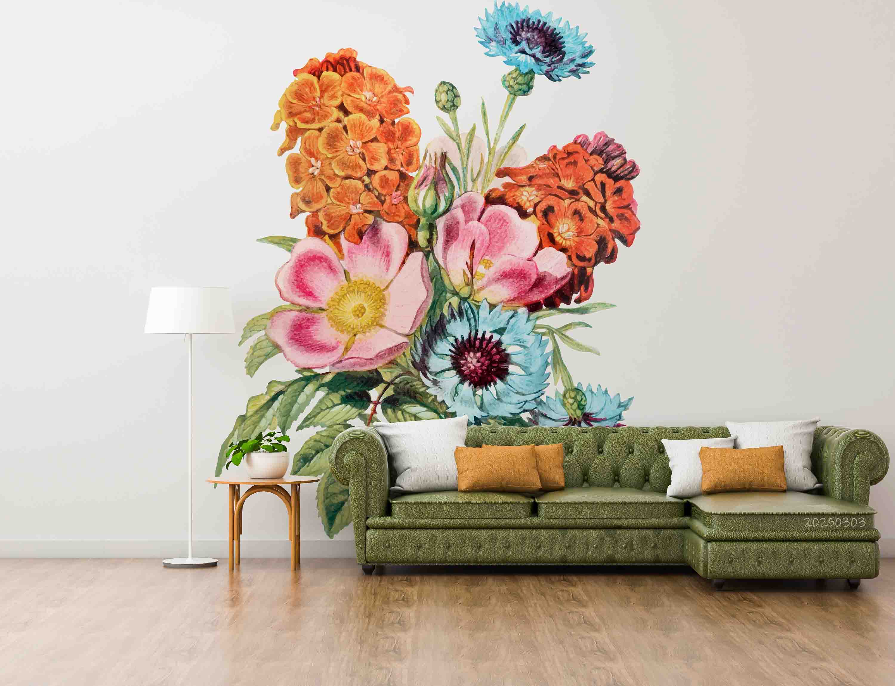3D Hand Drawn Colorful Bouquet Wallpaper Wall Mural Wall Decor Wall Art Wall Sticker Remoable Wallpaper LQH