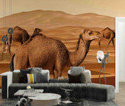 3D Animal Camel Desert Golden Wall Mural Wallpaper YXL 1- Jess Art Decoration