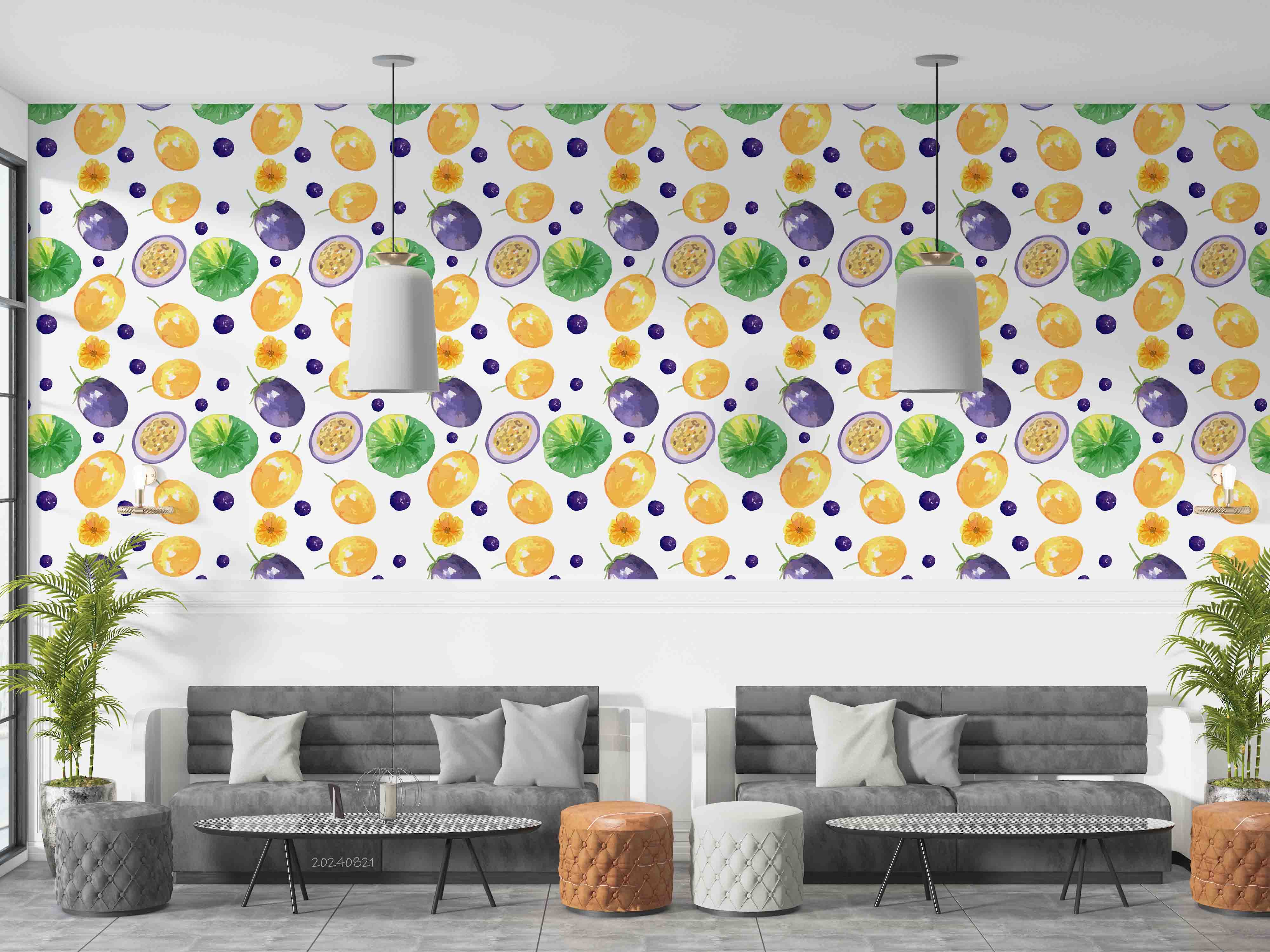 3D Passion Fruit Floral Lemon Wall Mural Wallpaper YXL 291