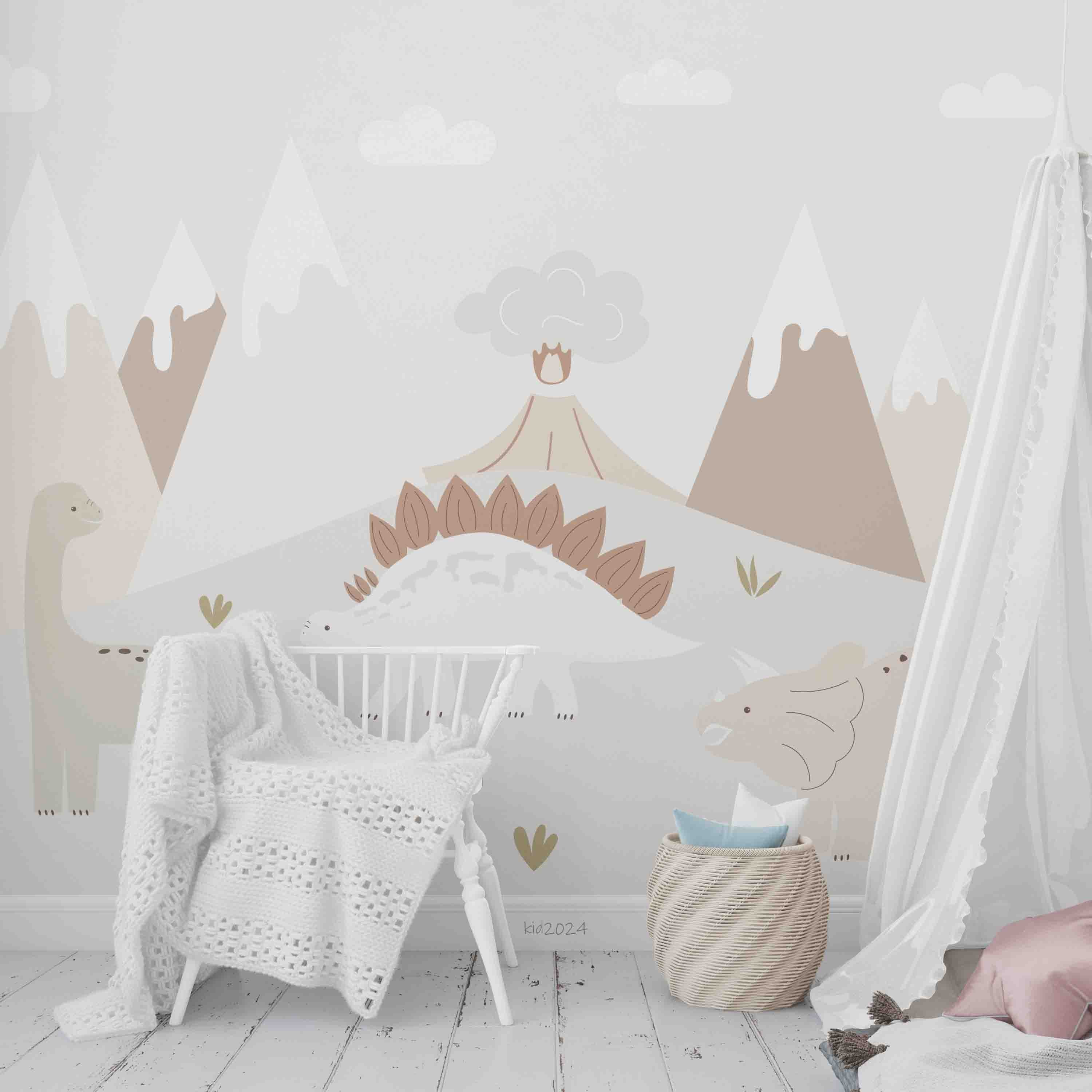 3D Mountain Dinosaur Cloud Volcano Wall Mural Wallpaper YXL 336