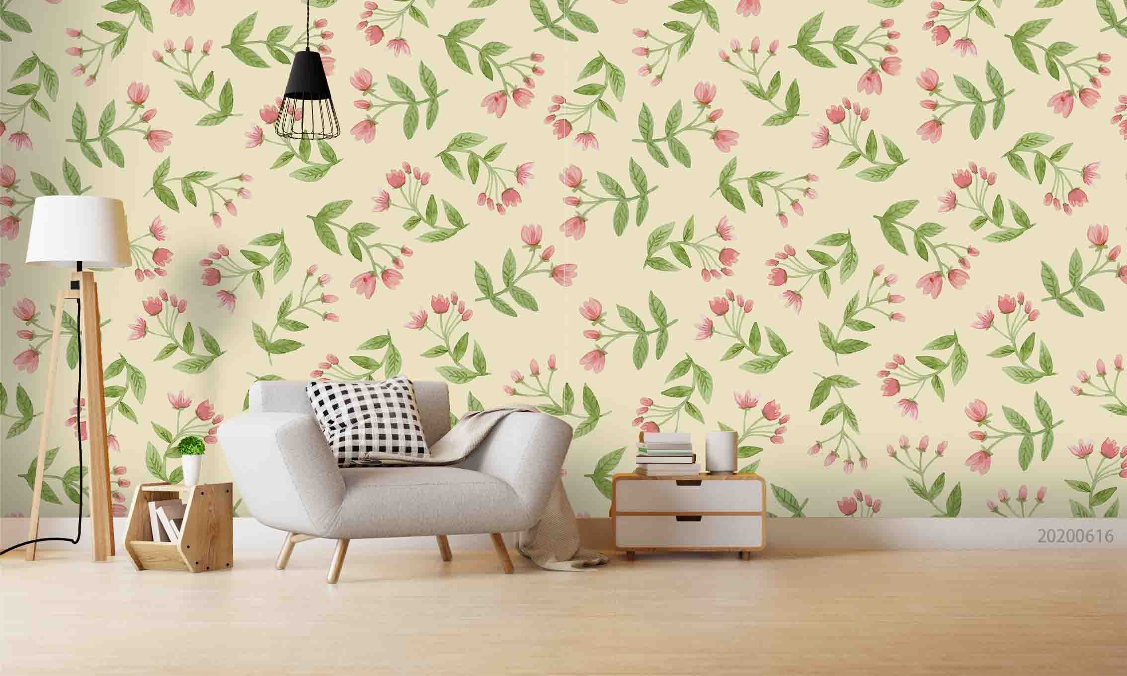 3D Floral Tulip Apricot Leaf Wall Mural Wallpaper YXL 2266