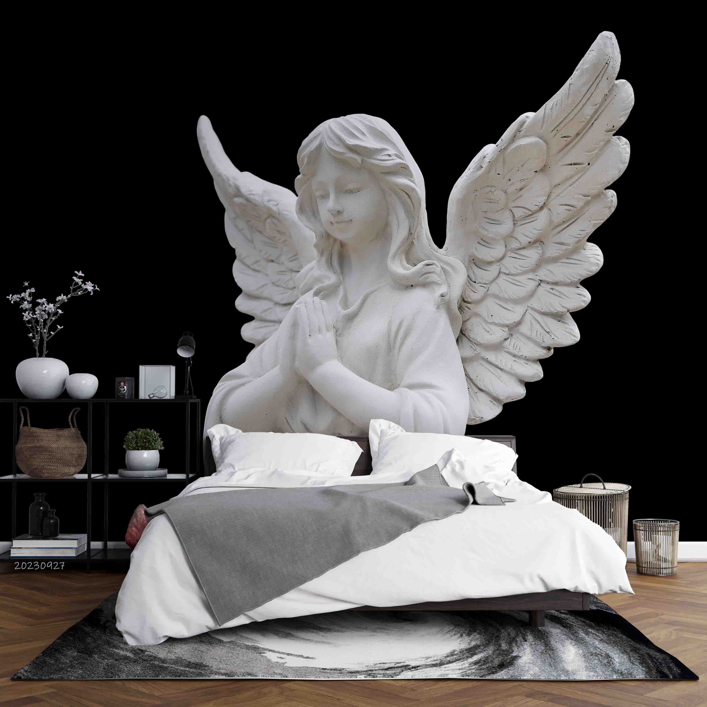 3D Sculpture Angel Black Wall Mural Wallpaper YXL 2417