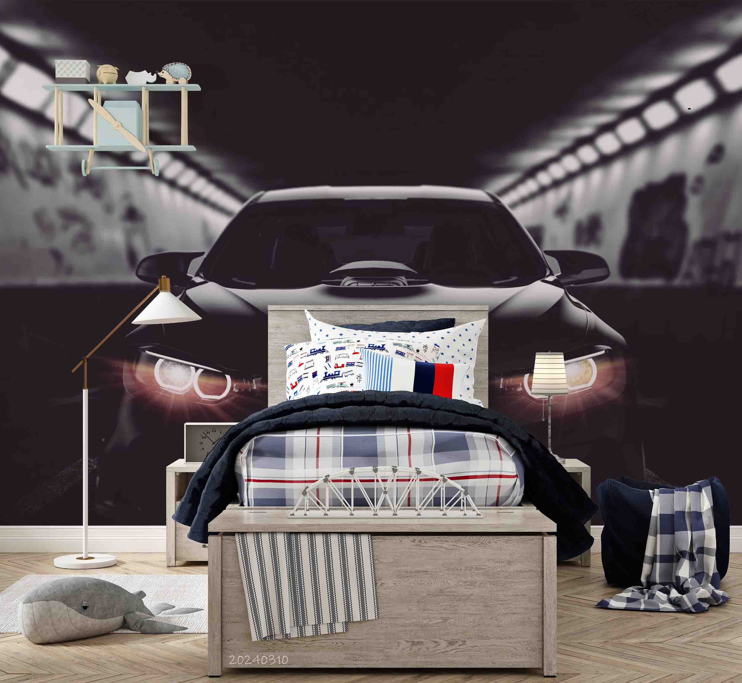 3D Black Sports Car Tunnel Wallpaper Wall Mural Wall Decor Wall Art Wall Sticker Remoable Wallpaper