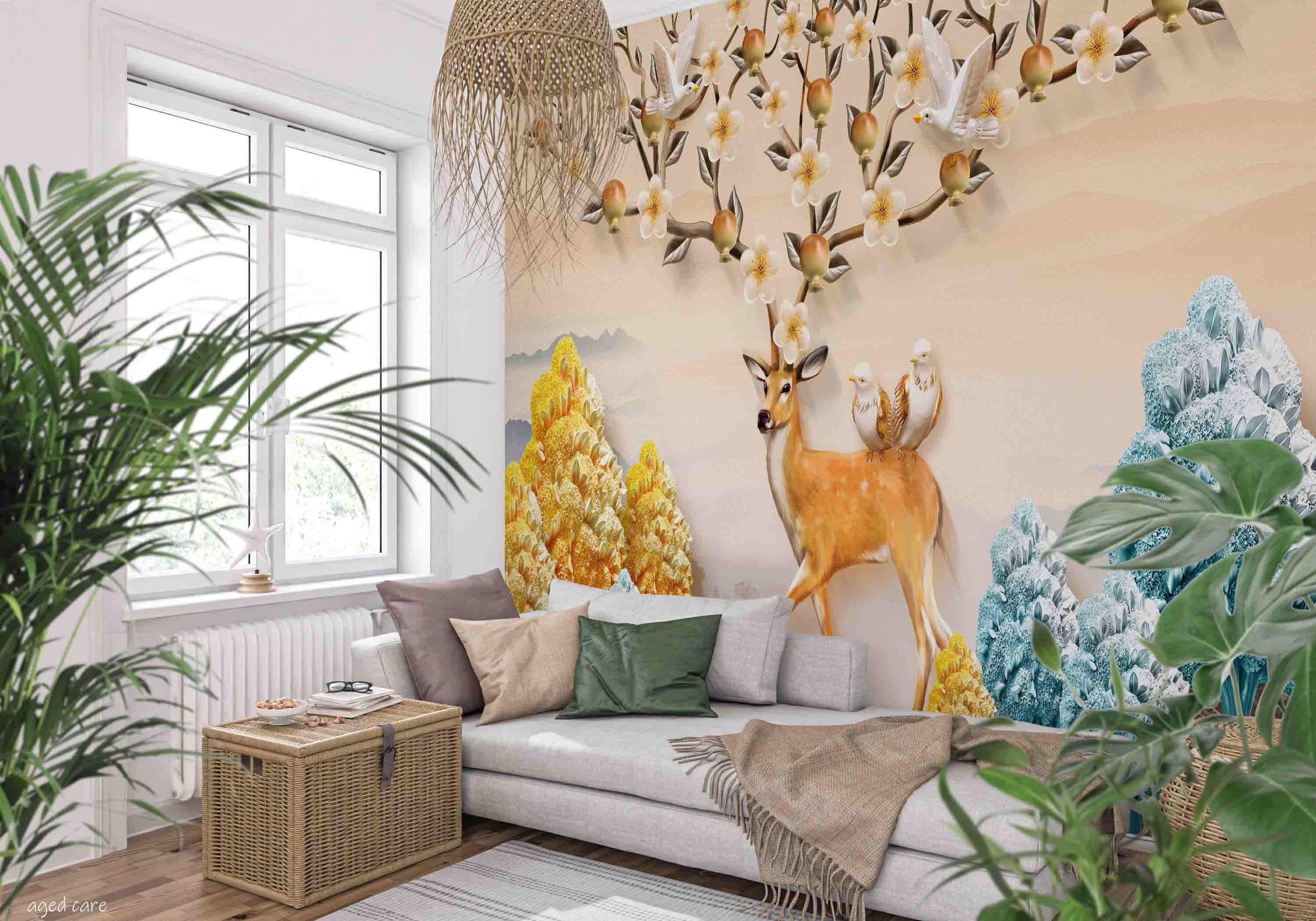 3D Aged Care Retirement Home Gerocomium Rest Home Deer Scenery Wall Mural Wallpaper 5