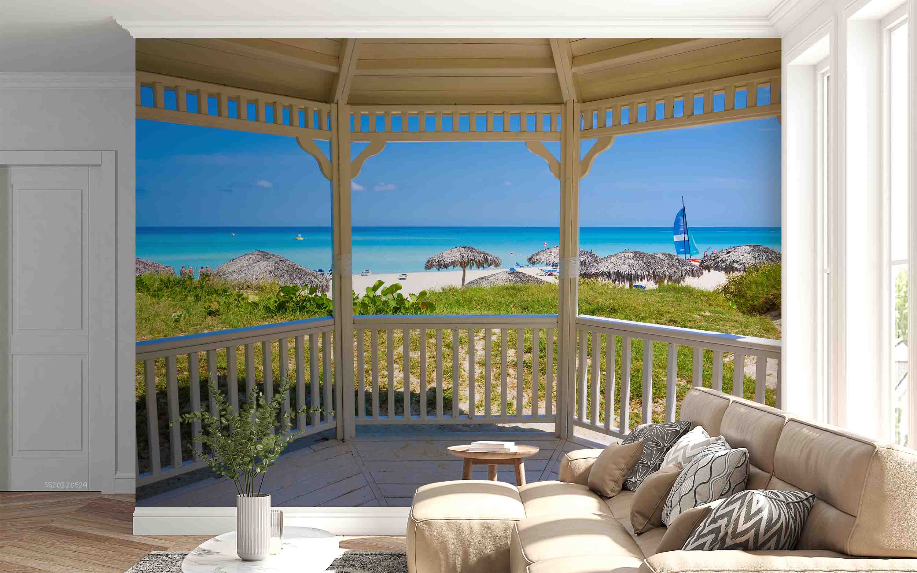 3D Tropical Beach Wooden House Window Scenery Cuba Wall Mural Wallpaper GD 4363- Jess Art Decoration