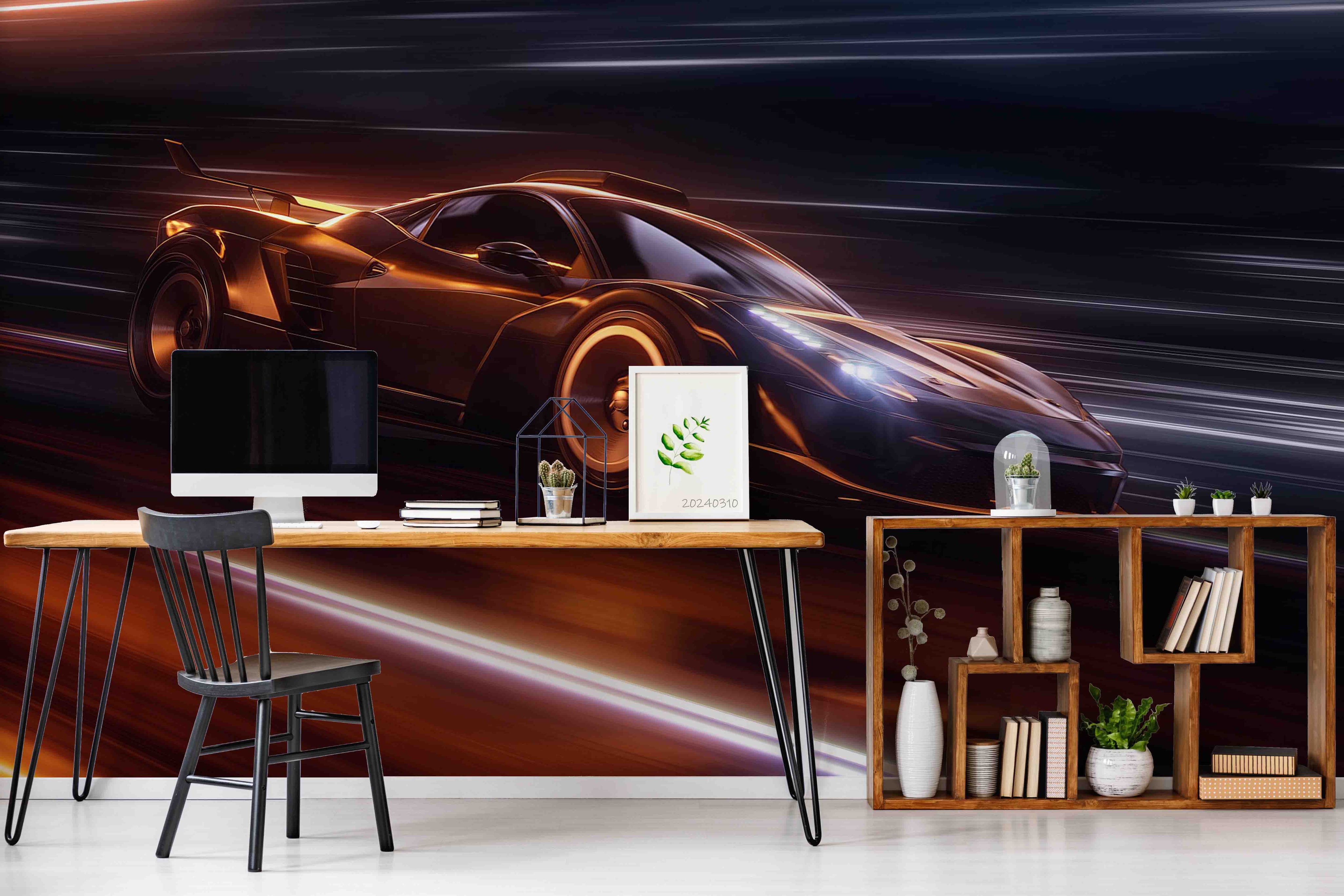 3D Brown Sports Car Wallpaper Wall Mural Wall Decor Wall Art Wall Sticker Remoable Wallpaper