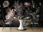 3D Pink Floral Leaves Bouquet Dark Background Wallpaper Wall Mural Wall Decor Wall Art Wall Sticker Remoable Wallpaper