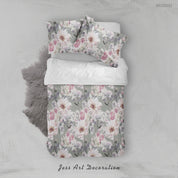 3D Floral Leaf Small Daisy Gray Quilt Cover Set Bedding Set Duvet Cover Pillowcase 543