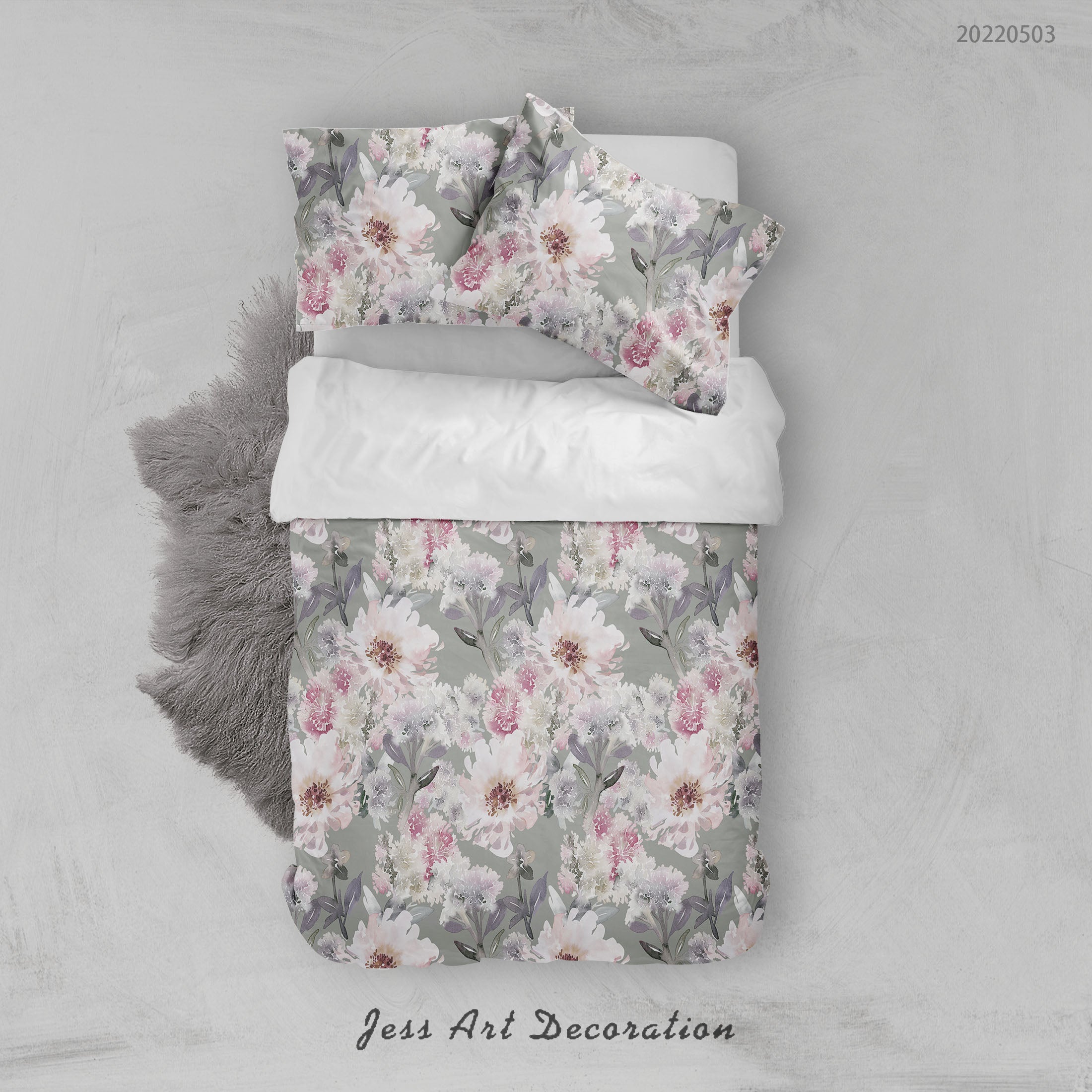3D Floral Leaf Small Daisy Gray Quilt Cover Set Bedding Set Duvet Cover Pillowcase 543