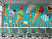 3D Ice Cream Round Blue Wave Point Wall Mural Wallpaper YXL 2307