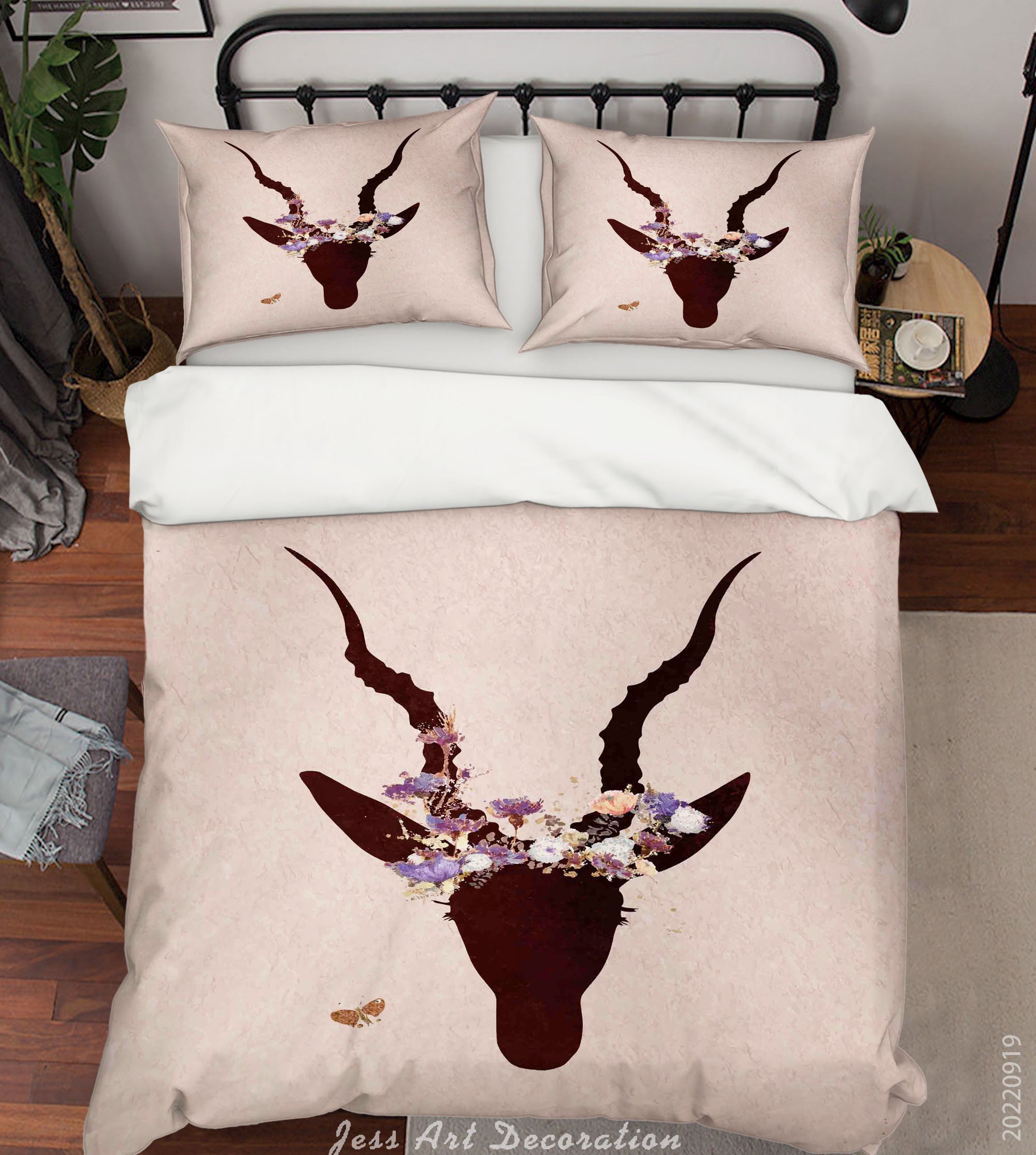 3D Floral Cow Pink Quilt Cover Set Bedding Set Duvet Cover Pillowcase 150