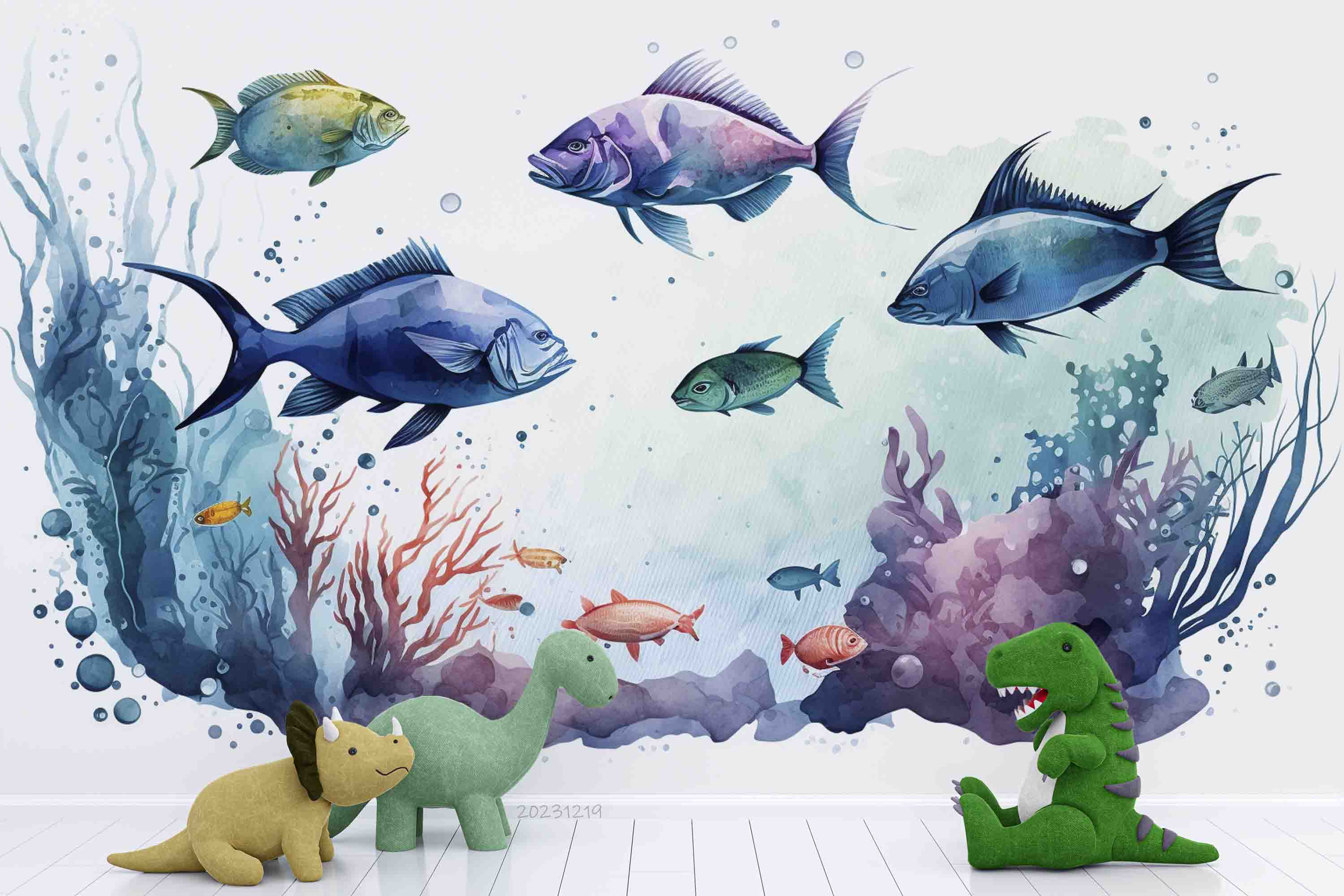 3D Animal Fish Coral Sea Bubble Wall Mural Wallpaper YXL 08