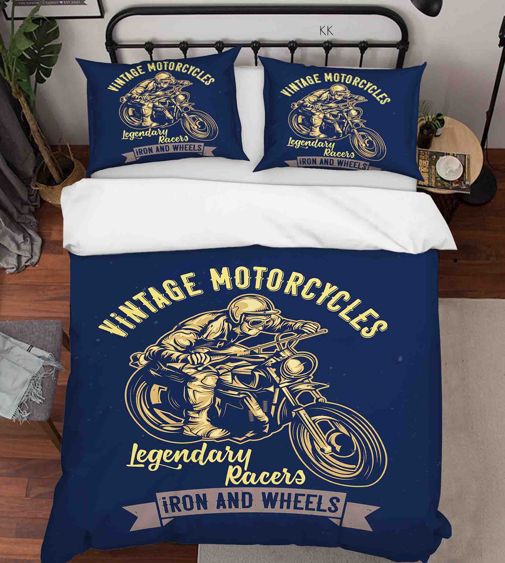 3D Motorbike Letter Blue Quilt Cover Set Bedding Set Duvet Cover Pillowcase 455