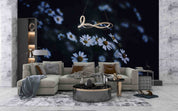 3D Blue Floral Bouquet Dark Background Wallpaper Wall Mural Wall Decor Wall Art Wall Sticker Remoable Wallpaper