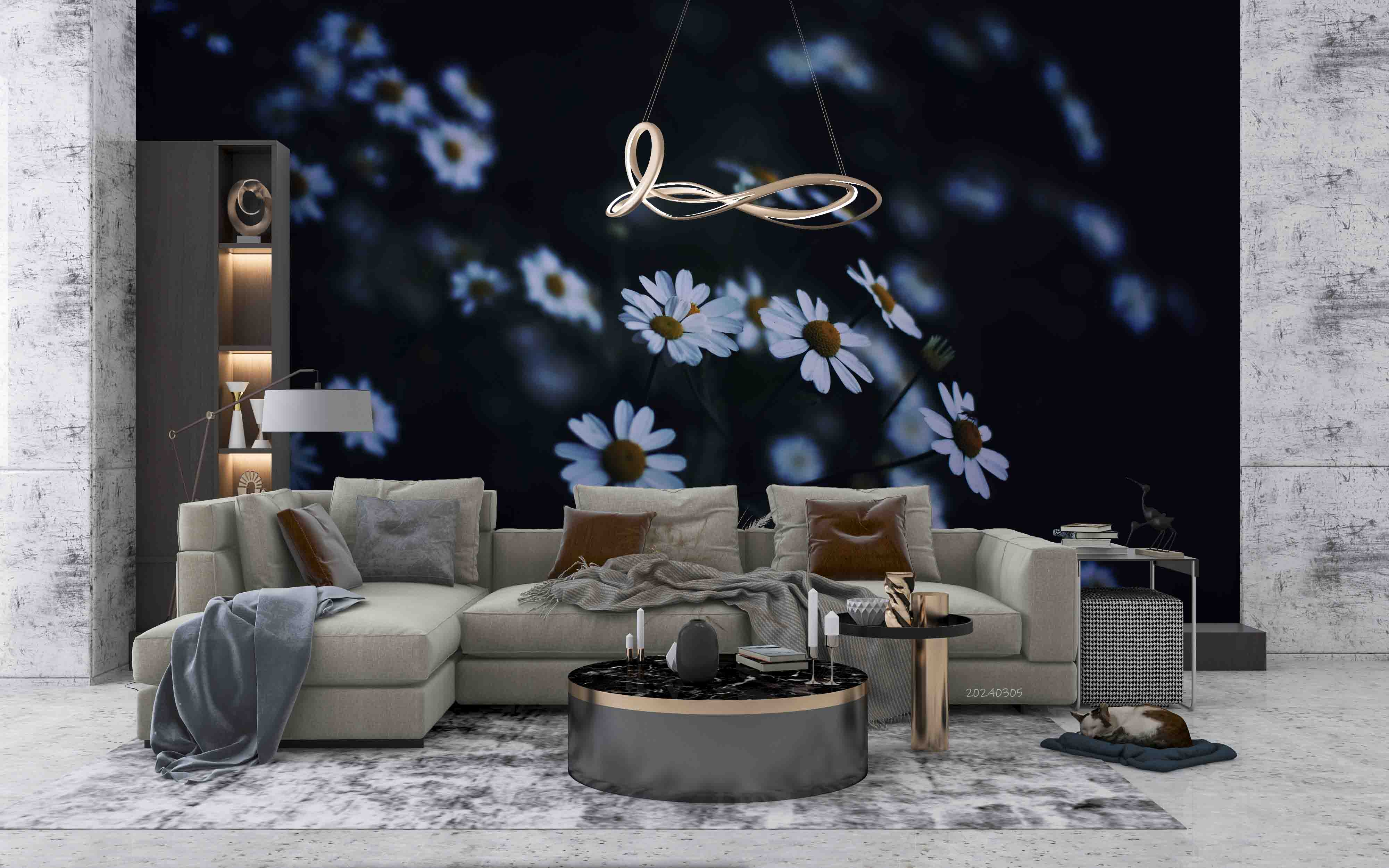 3D Blue Floral Bouquet Dark Background Wallpaper Wall Mural Wall Decor Wall Art Wall Sticker Remoable Wallpaper