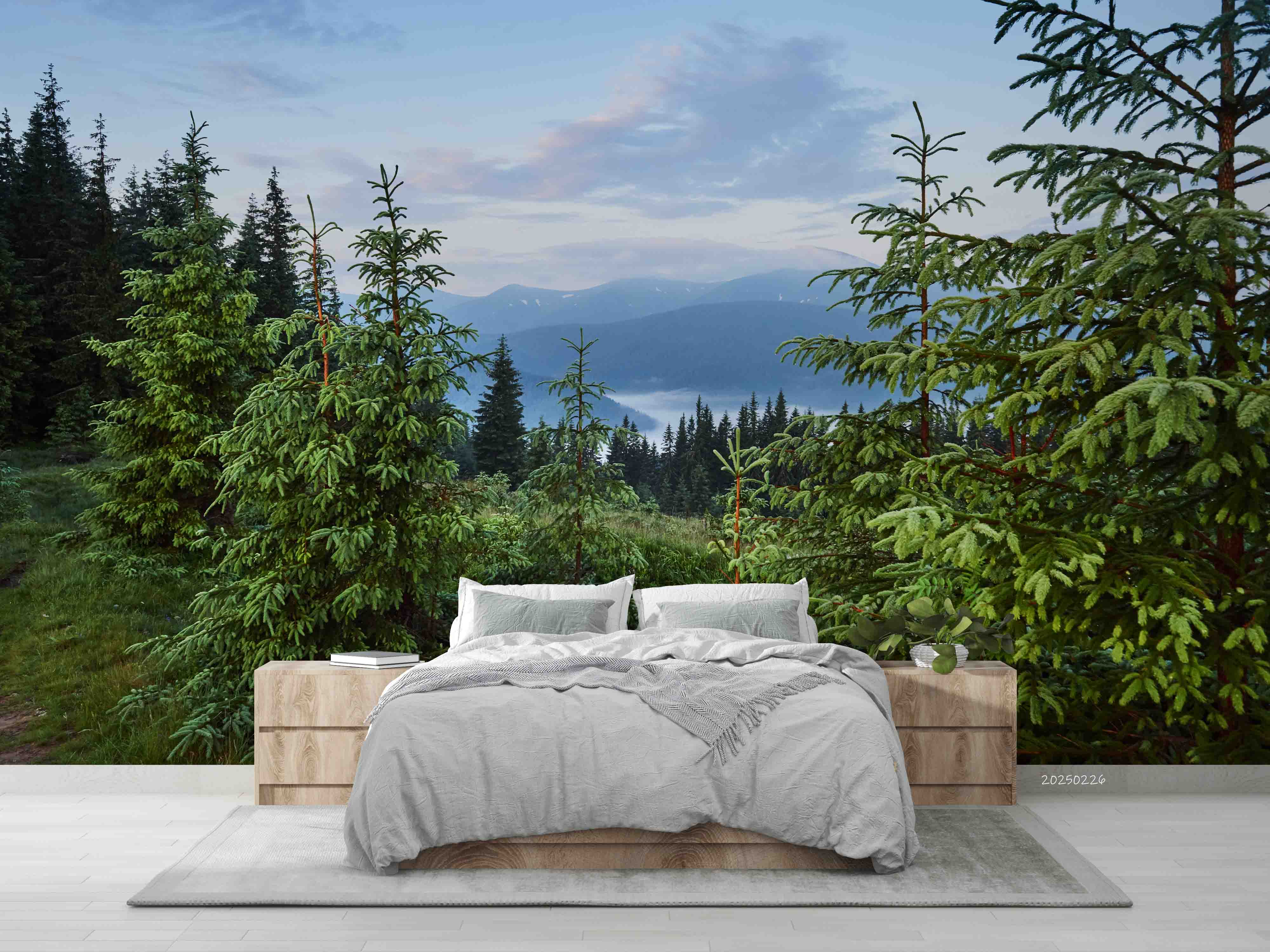 3D Blue Sky Clouds Green Forest Nature Scenery Wallpaper Wall Mural Wall Decor Wall Art Wall Sticker Remoable Wallpaper LQH