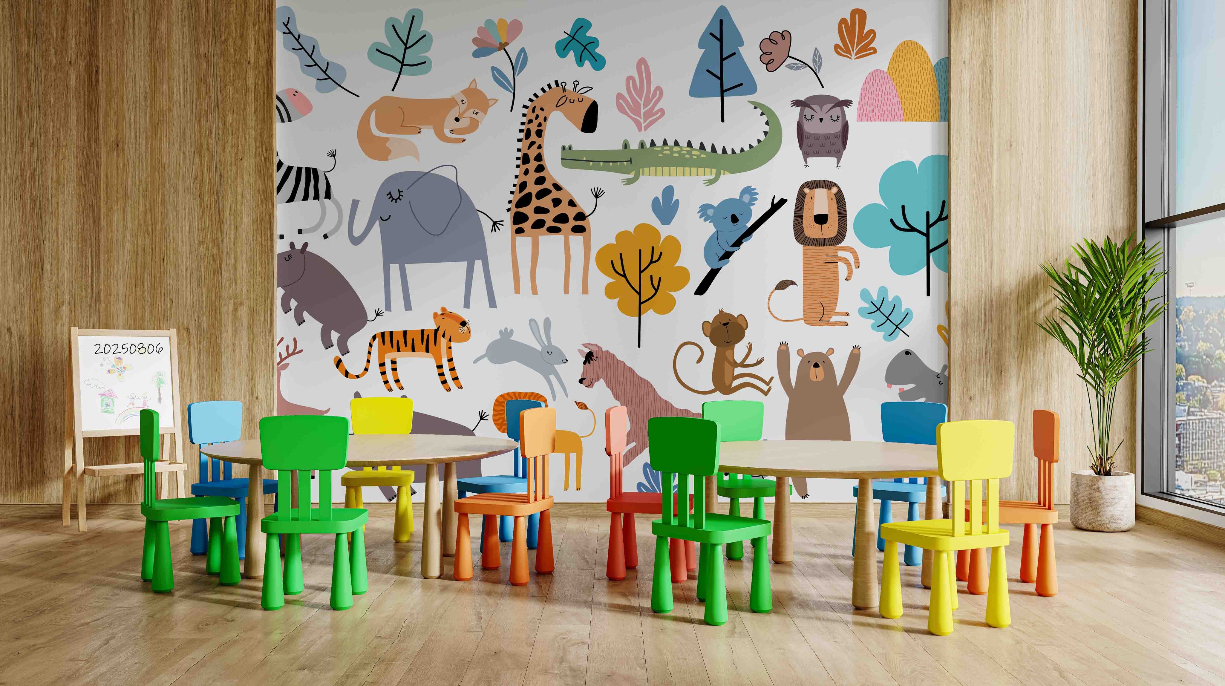 3D Childcare Nursery School Cartoon Animals Kids Wall Mural Wallpaper JN 51