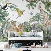 3D Animal Tree Elephant Giraffe Cheetah Butterfly Zebra Lion Parrot Wall Mural Wallpaper YXL 2548