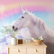 3D White Unicorn Rainbow Background Wall Mural Wallpaper GD 5324- Jess Art Decoration