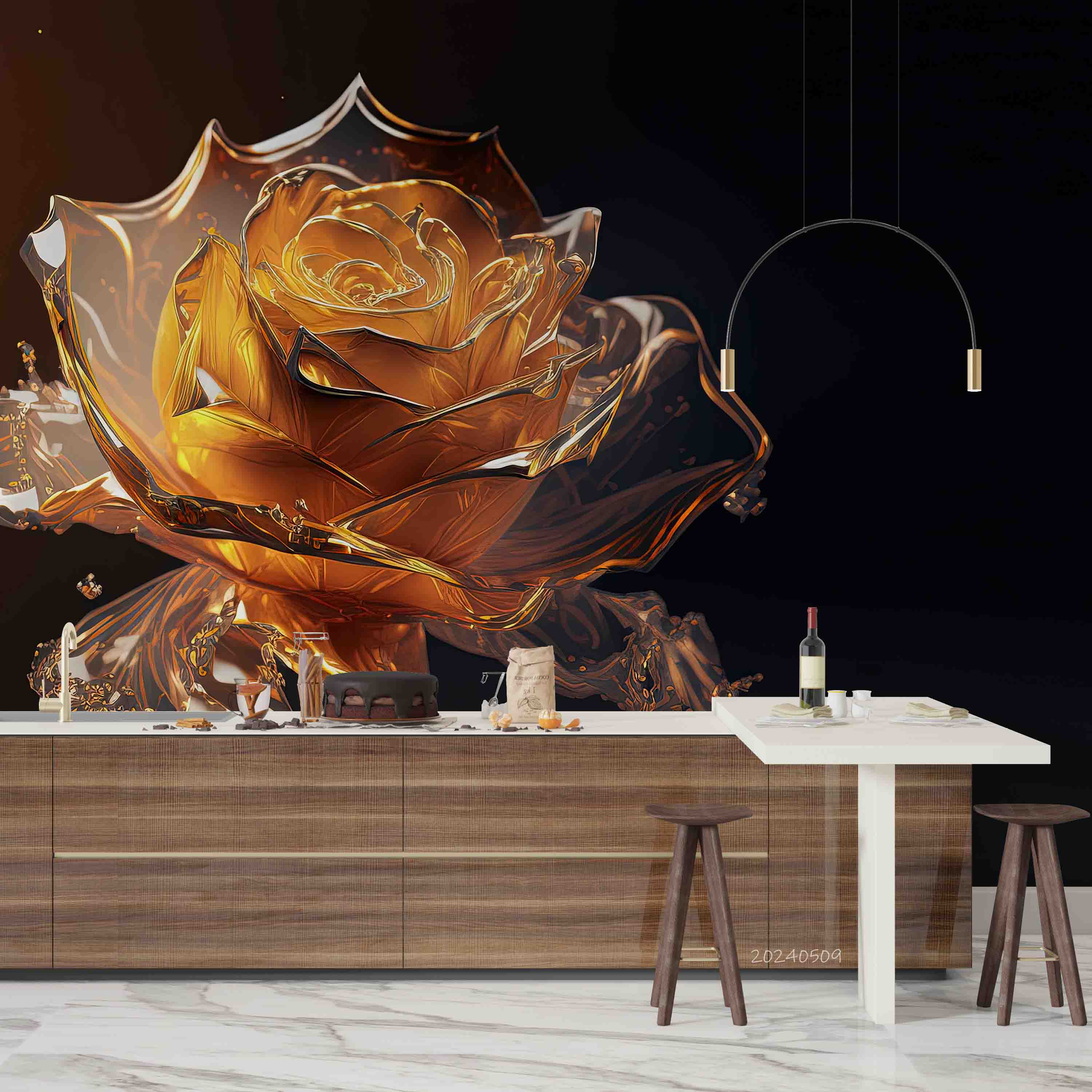 3D Gold Rose Flower Sculpture Wallpaper Wall Mural Wall Decor Wall Art Wall Sticker Remoable Wallpaper