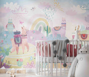 3D Flower Alpaca Mountain Rain Cloud Cactus Wall Mural Wallpaper YXL 407