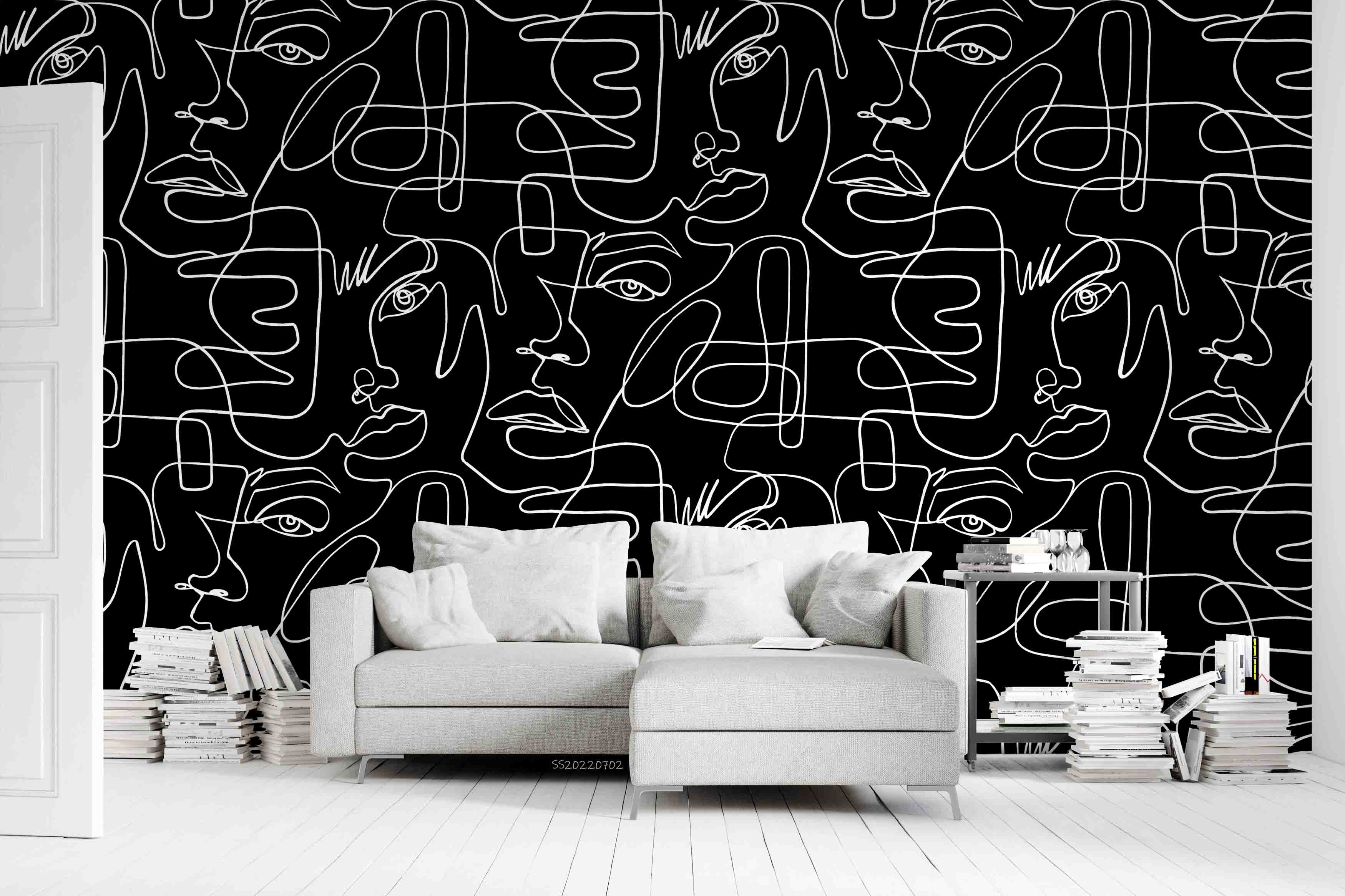 3D Abstract White Lines Blackboard Wall Mural Wallpaper GD 5079- Jess Art Decoration