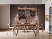 3D Animal Dog Bulldog Brown Bowknot Wall Mural Wallpaper YXL 514