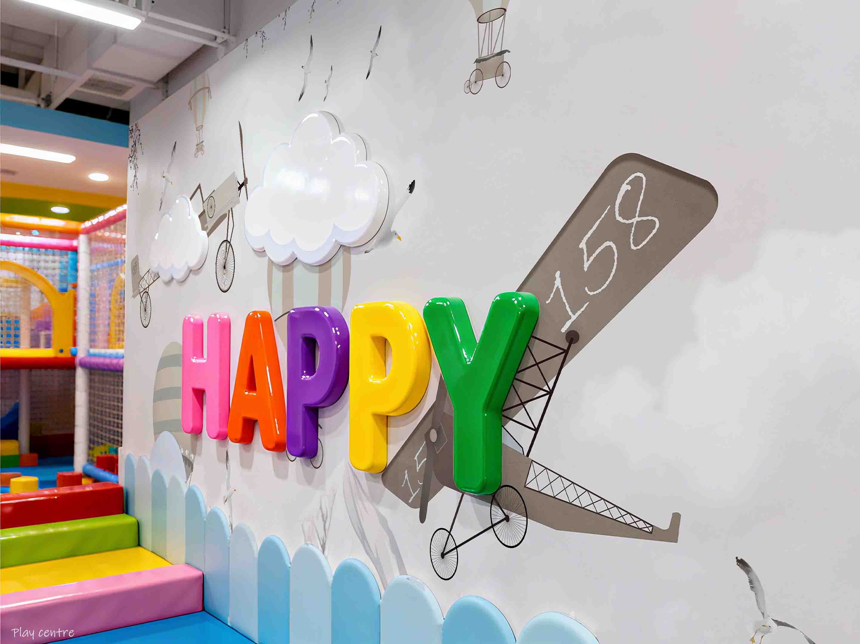 3D Play Centre Amusement Park Funfair Cartoon Mountain Air Balloon Wall Mural Wallpaper 23
