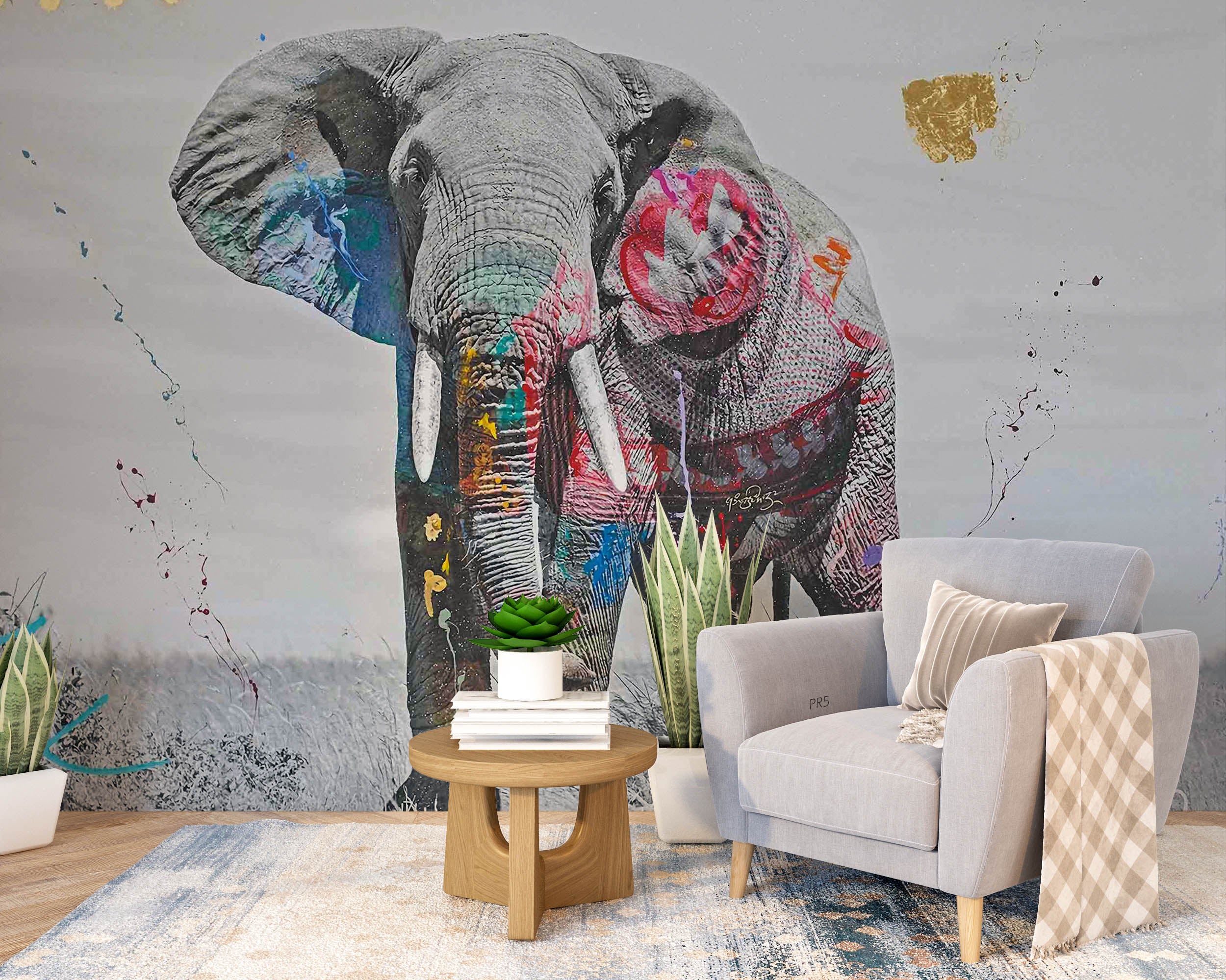 3D Animal Elephant Grassland Tree Wall Mural Wallpaper YXL 2903