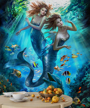 3D Mermaid Ocean World fantasy mermaid underwater scene wall mural wallpaper for kids room - view 5