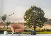 3D Wild Goose Fog Prairie Trees Autumn Landscape Wall Mural Wallpaper JN 382