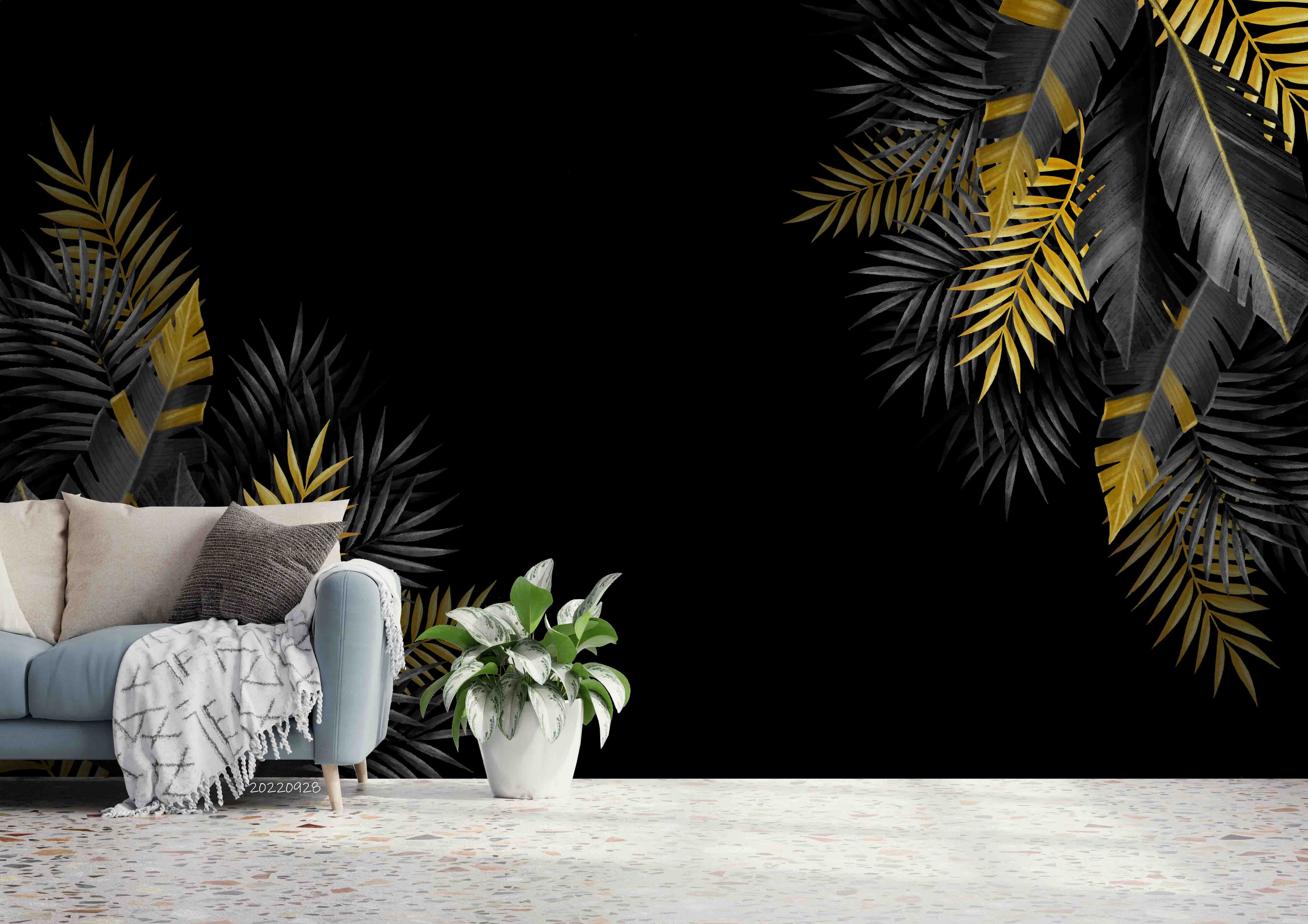 3D Silver Gold Tropical Leaf Frame Wall Mural Wallpaper GD 3337- Jess Art Decoration