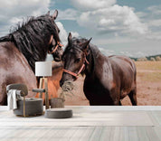 3D Brown Black Horses Pasture Wall Mural Wallpaper GD 5313- Jess Art Decoration